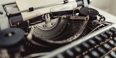 Closeup of metal parts of old typewriters